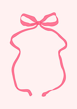 Ribbon bow vector pink frame. Cute hand drawn ribbon border doodle.