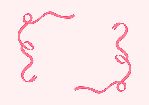 Ribbon bow vector pink frame. Cute hand drawn ribbon border doodle.