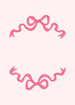 Ribbon bow vector pink frame. Cute hand drawn ribbon border doodle.