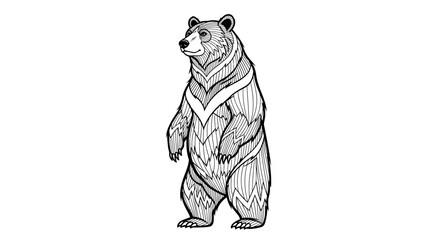 Stylized black and white illustration of a bear standing upright on its hind legs, featuring intricate tribal patterns and decorative markings on its fur, presented against a plain background. © IMRONI