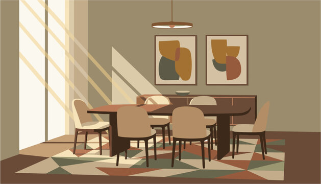 Modern meeting room with wooden table and chairs under ceiling lights