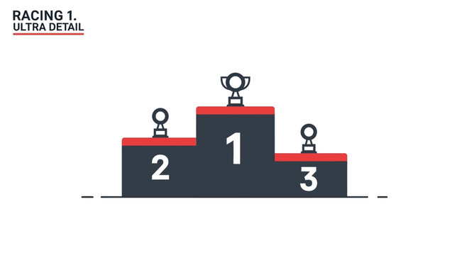 Trophy on winner's podium with 1st, 2nd, 3rd place numbers and figures