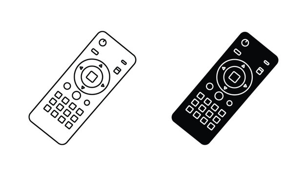 Television remote control device vector icon set in flat line and solid style