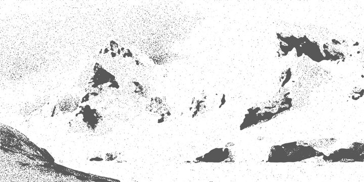 Abstract mountain range in pointillism style with grunge texture grainy noise and retro halftone effect for vector illustration and landscape design.