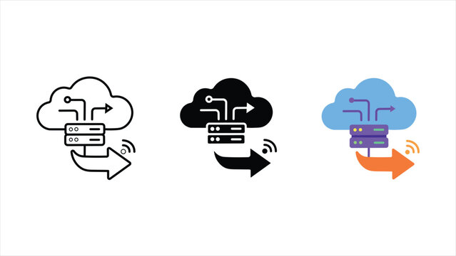 Cloud data transfer icon set outline solid and color vector server upload download routing for web app ui