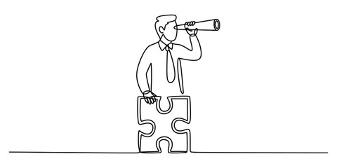 Businessman looking through telescope with a puzzle piece in one line © Shuvo Mohonto