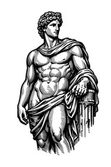 Fototapeta premium Illustration of a muscular man in a classic Greek statue pose with a draped cloth