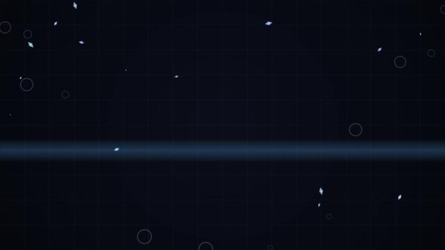 Abstract digital motion background with floating geometric particles and glow