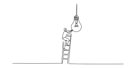 Person on ladder changing a light bulb line art drawing © Shuvo Mohonto