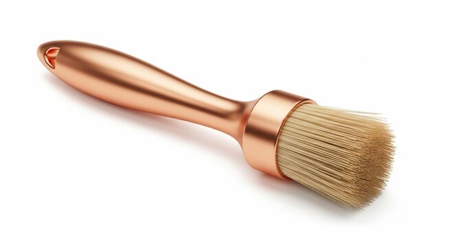Stylish copper handle pastry basting brush with natural bristles, perfect for cooking, baking, and glazing foods, isolated on white background