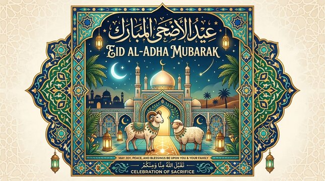 Eid Al-Adha Mubarak Islamic Celebration Greeting.