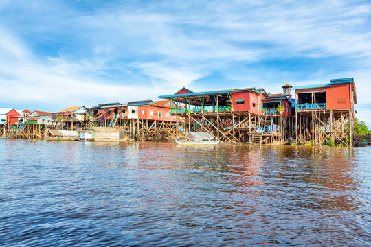 Cambodian stilt houses in floating village