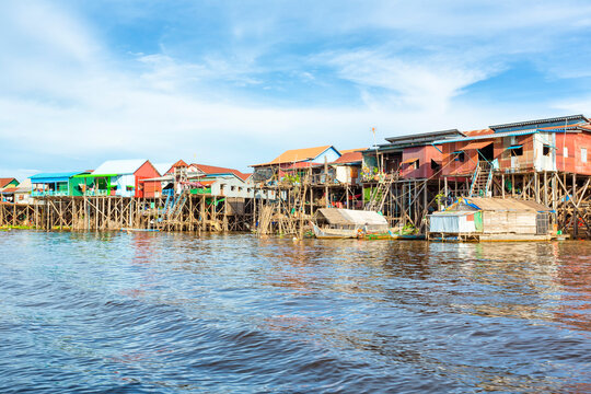 Cambodian stilt houses in floating village