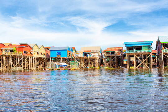 Cambodian stilt houses in floating village