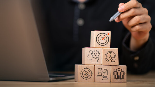 Business strategy planning concept focused on goal setting, performance improvement, productivity growth, and strategic management to achieve measurable success and long term competitive advantage.