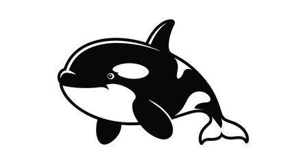 Stylized Black and White Illustration of a Cartoon Orca Whale on a White Background Keywords: orca, killer whale, marine mammal, ocean, sea, animal, wildlife, cartoon © jarif69