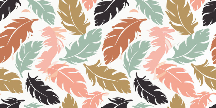 feather pattern seamless design with colorful falling feathers