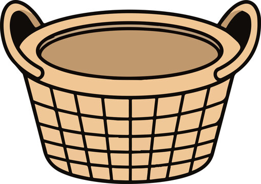Simple beige woven basket illustration featuring two sturdy handles for carrying laundry or organizing various items around the modern home
