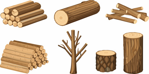 assorted wood logs and branches on white background © Kabita