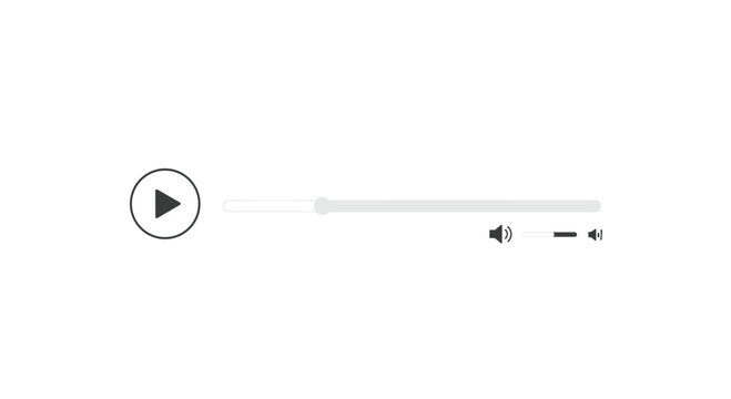 A white play icon within a circle is followed by a long slider and volume controls on a clean white background.