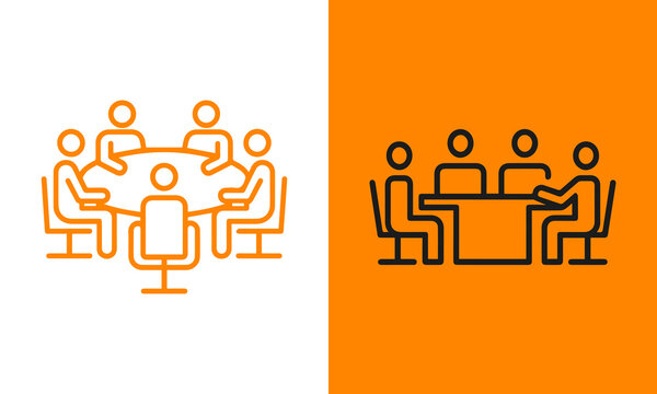 Diverse group of people in a business meeting around a round table, discussing ideas and collaborating in a modern office setting.