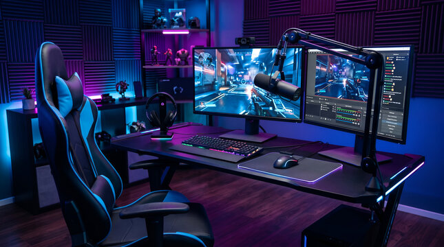 Dynamic Gaming and Streaming Setup with Vibrant Rgb Lighting