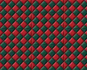 Fototapeta premium Intricate red and green diamond quilted pattern seamless textile background