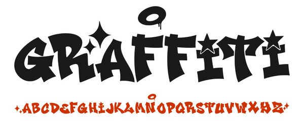 Minimalist wild style graffiti alphabet set featuring a bold font style on a clean white background. This hand style street art lettering is versatile for various urban graphic designs. © dirtyfellas