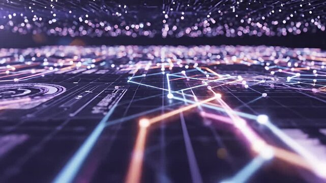 Glowing digital circuit board interface with futuristic data visualization