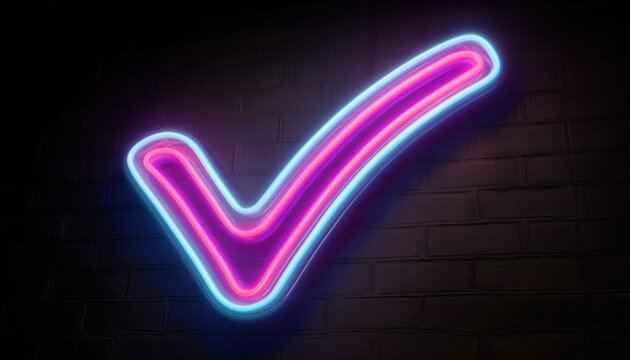 Neon Glow Check Mark Icon - A Vibrant And Illuminated Symbol Representing A Completed Task Or Approval. Perfect For Highlighting Important Points.