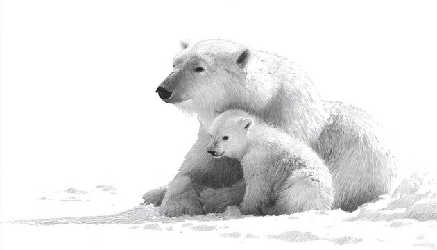 Celebrate Mother'S Day With A Doodle Of A Polar Bear Mom And Baby Sitting In The Snow. Show Your Love With This Adorable Drawing.