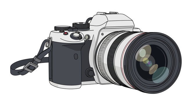 Digital camera with large lens attached.