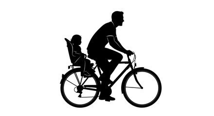 Obraz premium Black silhouette of father and child riding bicycle, family cycling, bike ride, parent child recreation isolated on White Background vector eps silhouette