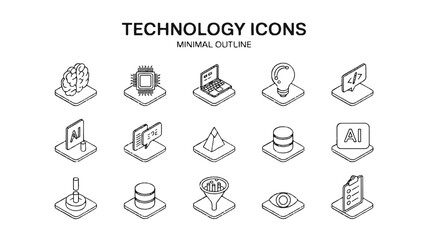 Fototapeta premium Minimalist isometric icons representing technology and business concepts, ideal for digital design and presentations
