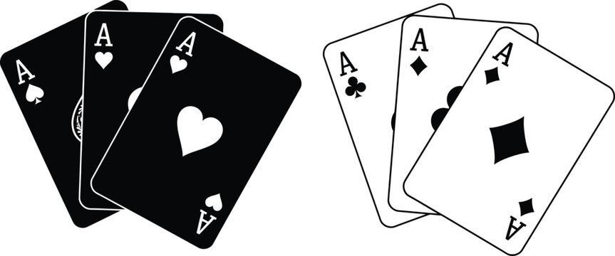 Playing cards aces spades hearts diamonds clubs isolated on white