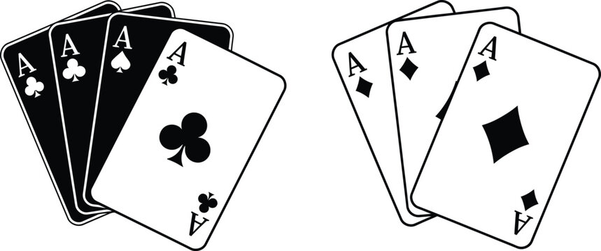 Playing cards aces clubs spades diamonds isolated on white background