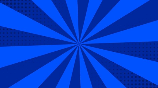 Blue Comic Burst Background with Rotating Sunburst Rays and Halftone Dots for Anime Manga Style Visuals
