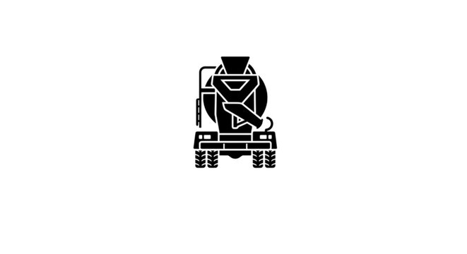 Rear view of an industrial cement mixer truck vector image focusing on the discharge chute and mixing drum for precise concrete pouring applications.