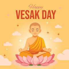 Obraz premium Happy vesak day celebration greeting card for wishes with joyful design