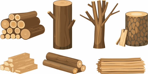 Assorted wood logs and planks vector illustration on white background © Delip