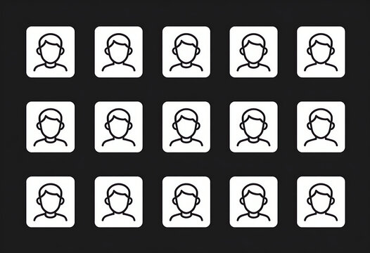 Set of linear outline avatar icons for UI, editable stroke, consistent 24px grid, monochrome vectors.
