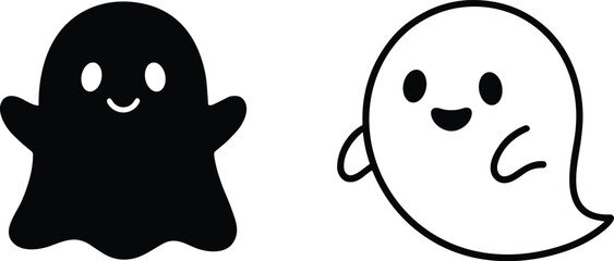 Obraz premium Cute Ghost Duo Cartoon Halloween Characters for Sticker T Shirt Sublimation and Spooky Design
