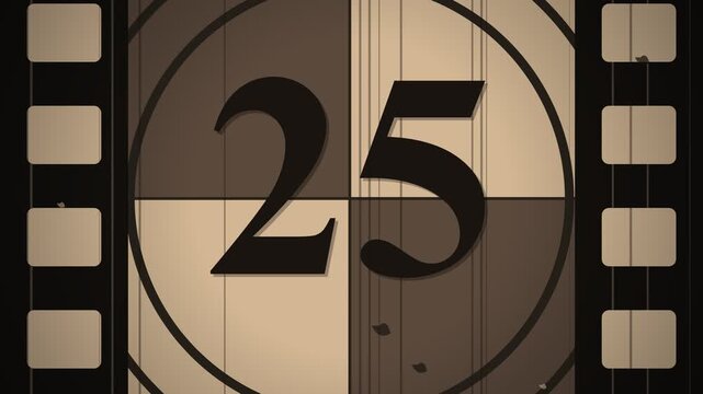 Old Cinema Countdown 30 to 1 with Vintage Film Leader Scratches Sepia Grain and Sprocket Holes for Retro Intros