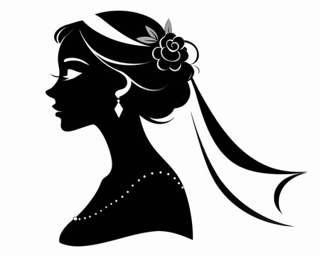 Elegant silhouette of a beautiful bride with a veil, vector