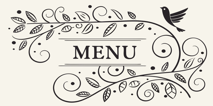 Vintage floral restaurant menu design with bird and leaves, vector