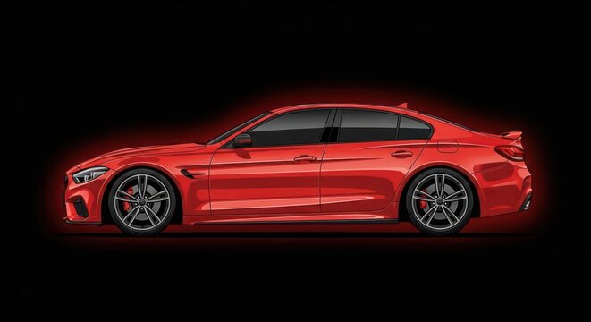 Sleek Red BMW M3 Performance Sedan on Dark Background.