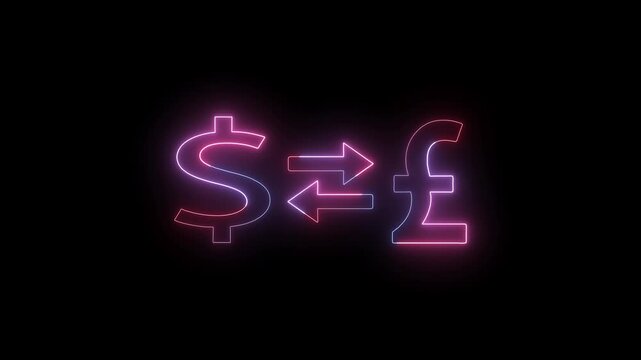 neon forex trading animation dollar to pound for investment platform and financial market visuals.