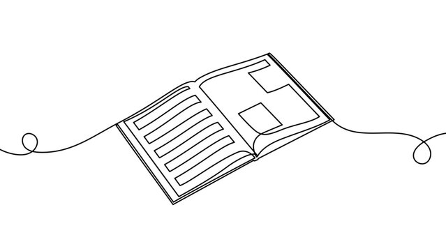 Continuous one line book drawing art paper stack pen vector document. Book art pen open concept continue hand notebook people sketch signature style icon school abstract summary education notepad
