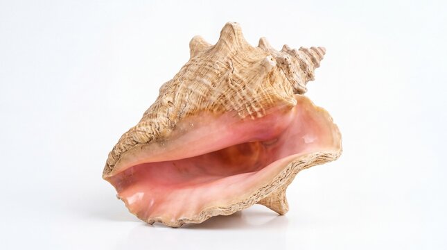 Pink conch shell on a white background