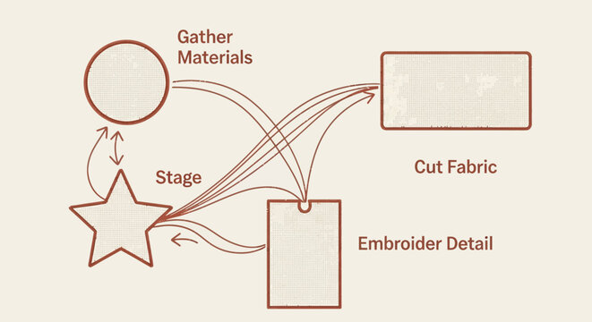 Embroidered Star Fabric Making Process Diagram.